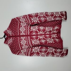 LL Bean Fair Isle Sweater Jacket Full Zip Winter Christmas Snowflakes Womens S